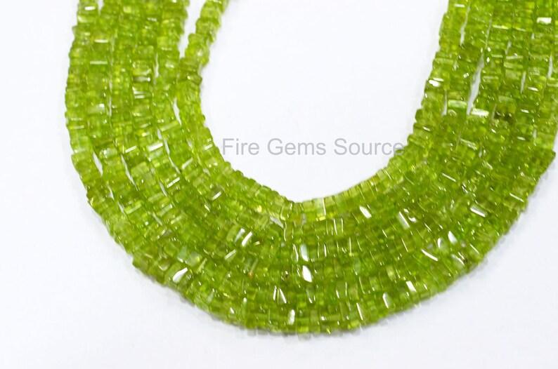 Peridot Heishi Square Spacer Briolettes 16,BL2FGS22 Natural Peridot Heishi Smooth Briolettes Sold by Strand 4 x 4 mm