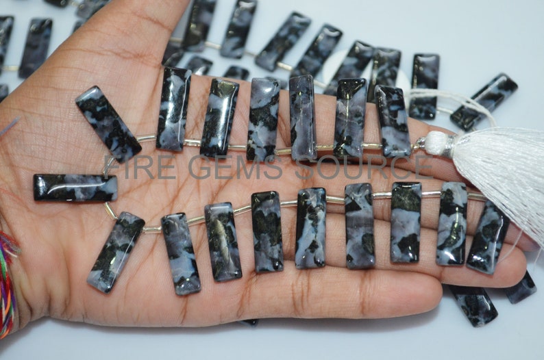 Zebra Black Smooth Baguette Briolette Natural Zebra Black Smooth Baguette Beads BL49FG04 8 7x21-8x22 mm