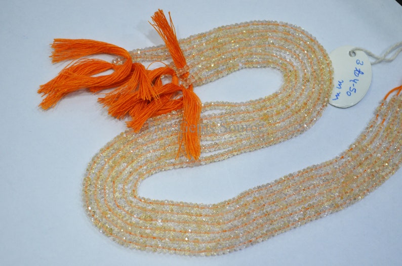 13 Citrine Faceted Beads M-3FGS87 Natural Citrine Beads Natural Citrine Rondelle Beads Sold by Strand 3-4.50 mm