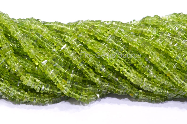 Peridot Heishi Square Spacer Briolettes 16,BL2FGS22 Natural Peridot Heishi Smooth Briolettes Sold by Strand 4 x 4 mm
