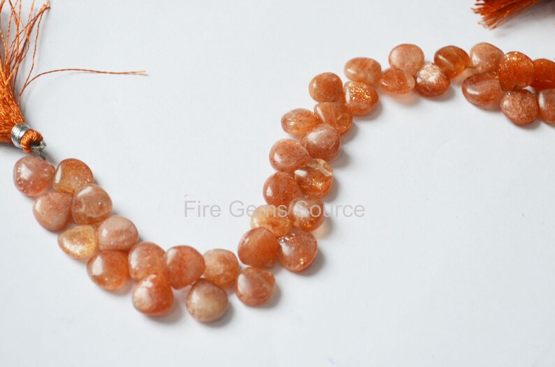 7-8 mm approx size Natural Sunstone Heart Smooth Briolettes 1 strand 8 inch strand