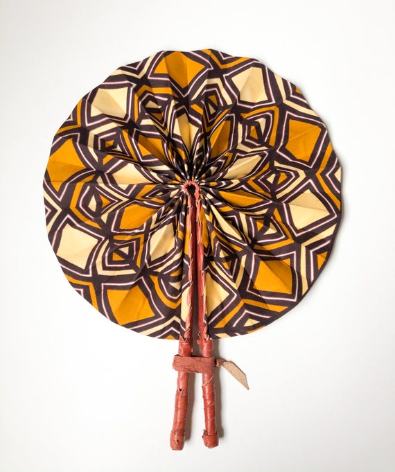 African Hand Fan with Leather Handle or Wall Hanging Art