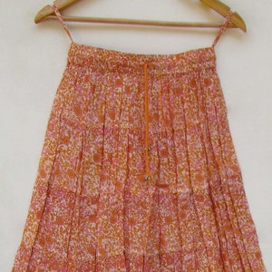 orange floral screen printed cotton long maxi skirts | picnic wear bohemian summer maxi skirts