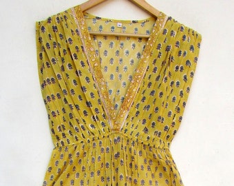 summer little florals printed cotton jumpsuit - sleeve less Indian jumpsuit - v neckline jumpsuit