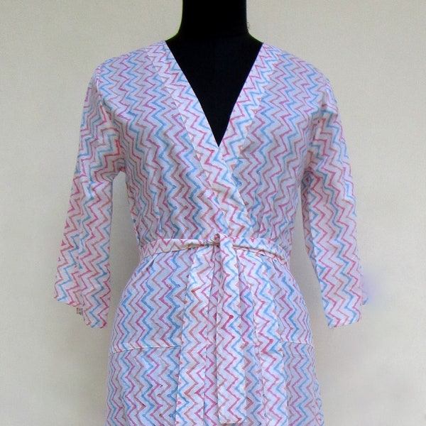 colors chevron printed beach wear robes - v neckline with belt robes - long sleeve robes