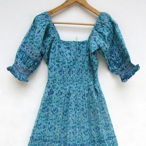 summer travel wear cotton long maxi dress - square neckline with smocked dress - half sleeve boho maxi