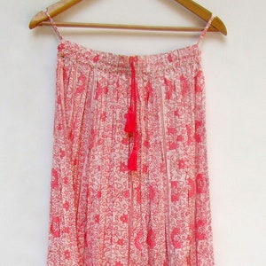 baby pink floral screen printed bohemian long maxi skirts - with tassel summer cotton maxi skirt