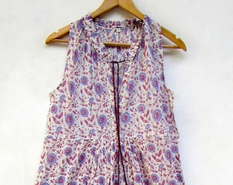 light screen printed summer maxi dress - ruffle Henley neckline with tassel cotton dress - sleeve less bohemian long maxi