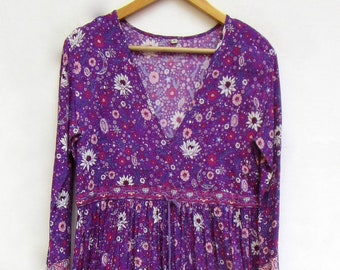 purple floral printed rayon long maxi dress - deep v neckline with drawstring maxi dress - long sleeve boho maxi dress