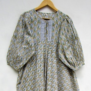 summer cotton green floral hand block printed women&#39;s maxi dress - henley neckline with belt long dress