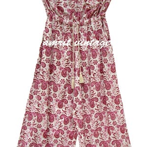 Pink Floral Cotton Jumpsuit – Boho Block Print Strapless Romper – Wide Leg Summer Loungewear for Women