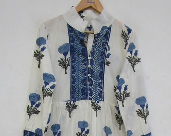 floral boota printed cotton long maxi dress - collared neckline with buttons dress - long sleeve maxi