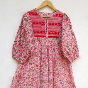 new umbrella look design printed maxi dress - Henley neckline with buttons dress - 3/4th sleeve with button maxi