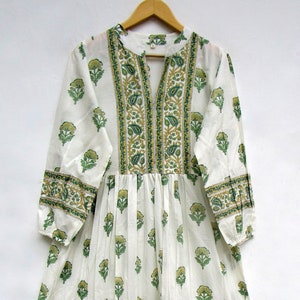 summer big boota block printed long maxi dress - v collared neckline bohemian dress - long sleeve cotton maxi image 1
