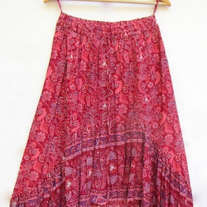 summer red floral screen printed hi low bohemian maxi skirts - with cotton ties long cotton maxi skirt