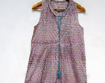 floral block printed cotton bohemian ruffle maxi dress - Henley neckline with tassel summer dress - sleeve less long maxi