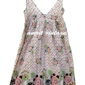 Floral Cotton Spaghetti Strap Mini Dress – Boho Block Print Sundress – Lightweight Summer Beach Dress