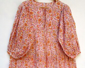 pink orange floral look printed beach mini maxi - Henley neckline with cotton ties mini dress