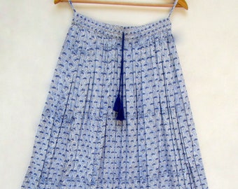 light blue hand block printed cotton long maxi skirts - broomstick style bohemian style maxi skirts