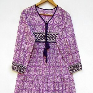 summer women wear printed long maxi dress - v neckline with tassel bohemian dress - long sleeve traditional look maxi