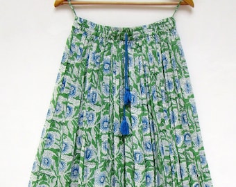 blossom green blue flower block printed long maxi skirts - ethnic wear women long maxi skirts