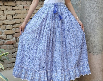 summer wear block printed cotton long maxi skirts - broomstick style maxi skirts