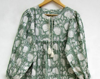 daily wear cotton women blouse tops - Henley neckline with tassel blouse tops - long sleeve tunics