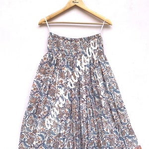 indian cotton blue-red floral hand block printed women's maxi skirts