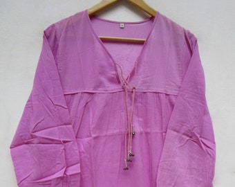 solid purple color summer blouse and tops - v neckline with tassel bohemian women blouse and tops - long sleeve picnic wear blouse an tops