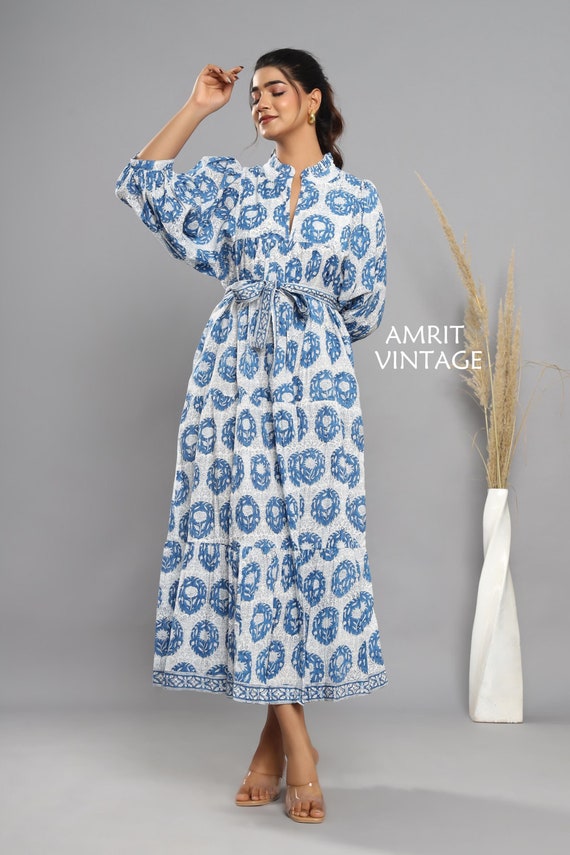 white and blue pattern dress Sassy Shortcake Floral Cove Dress