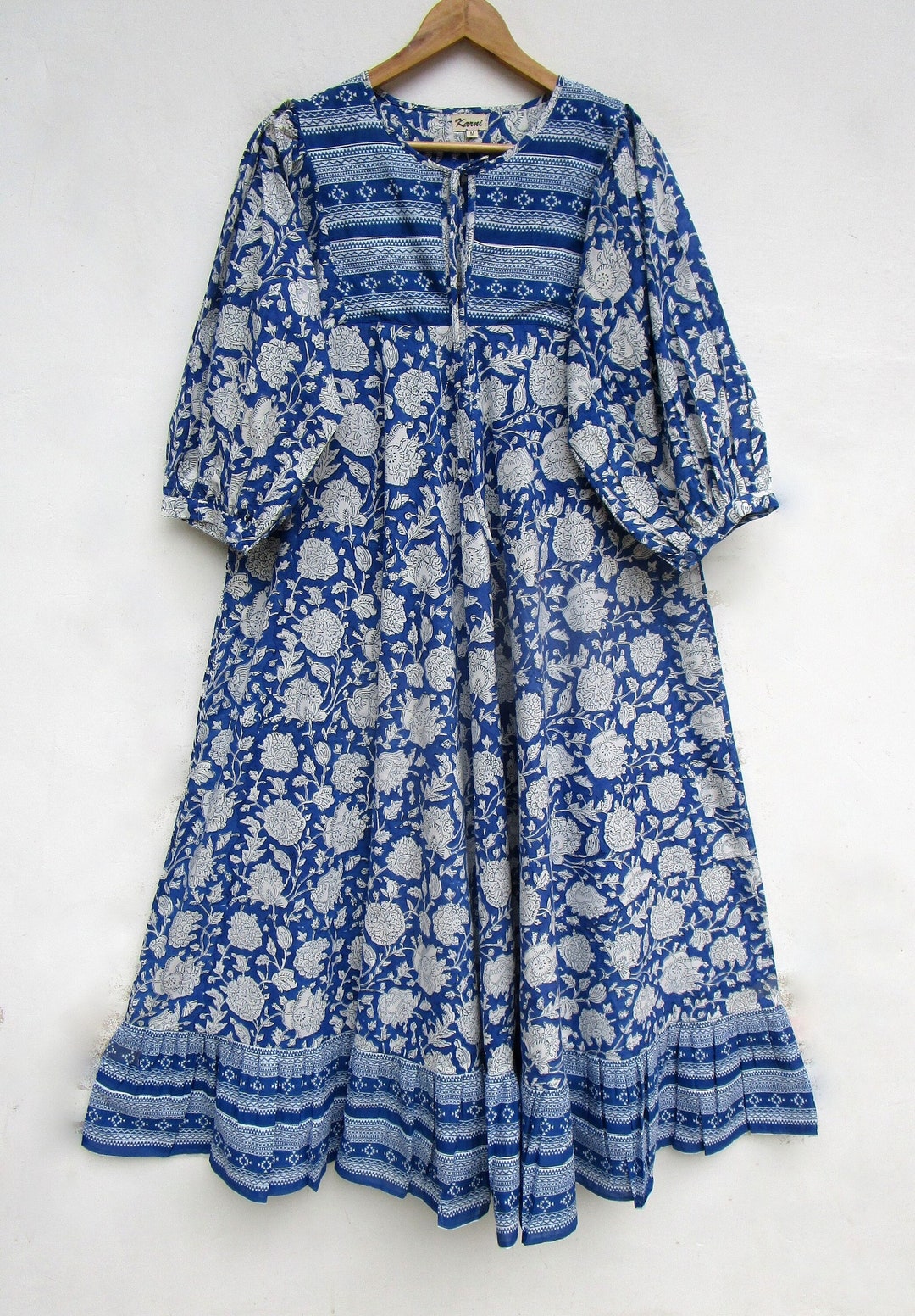 Royal Blue Flower Printed Cotton Long Bohemian Maxi Dress - Etsy