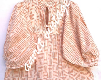 stylish cotton orange geometrical pattern block printed women's tops and blouse