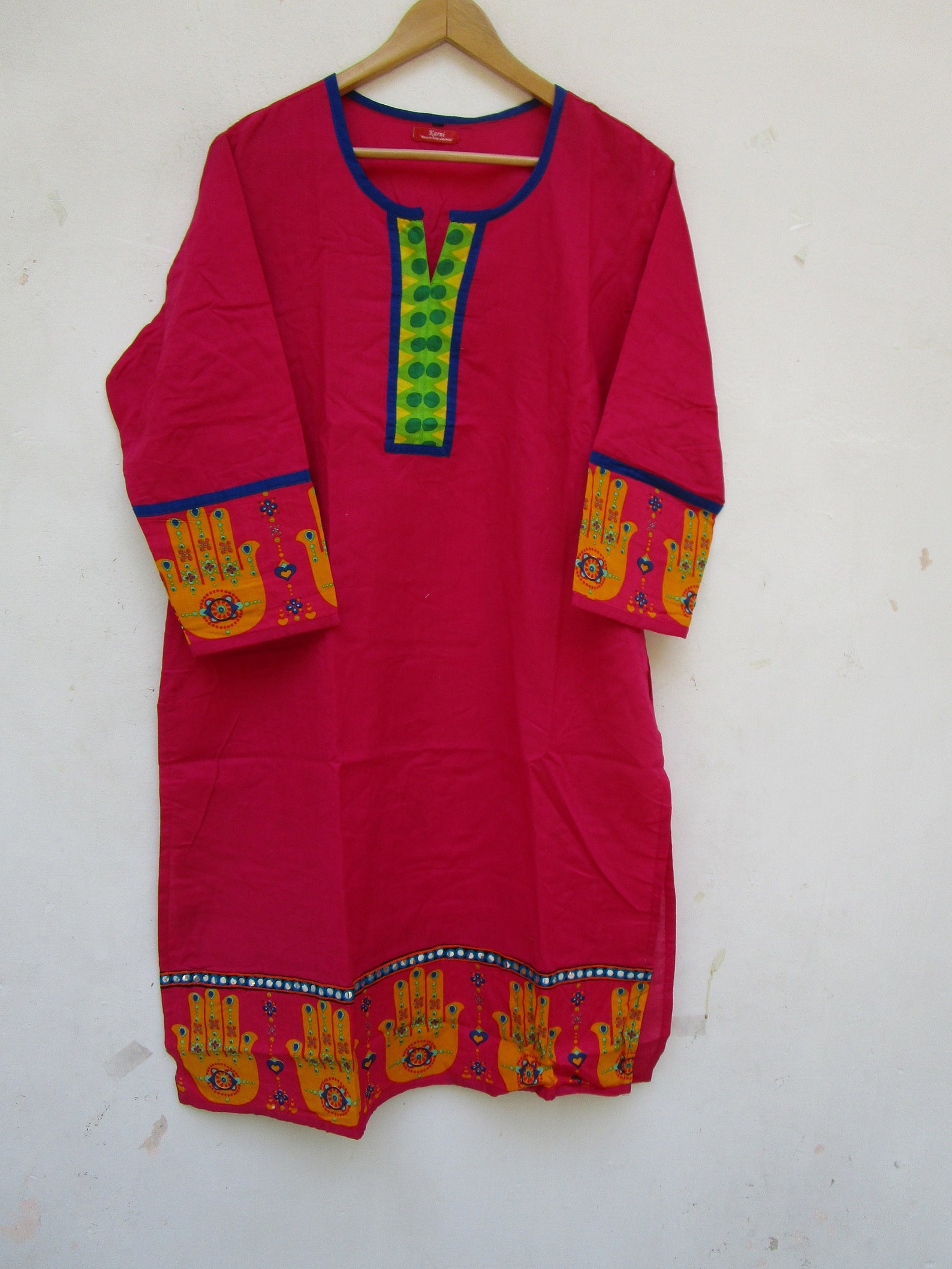 Pink solid color summer women kurtis Henley neckline bohemian Etsy