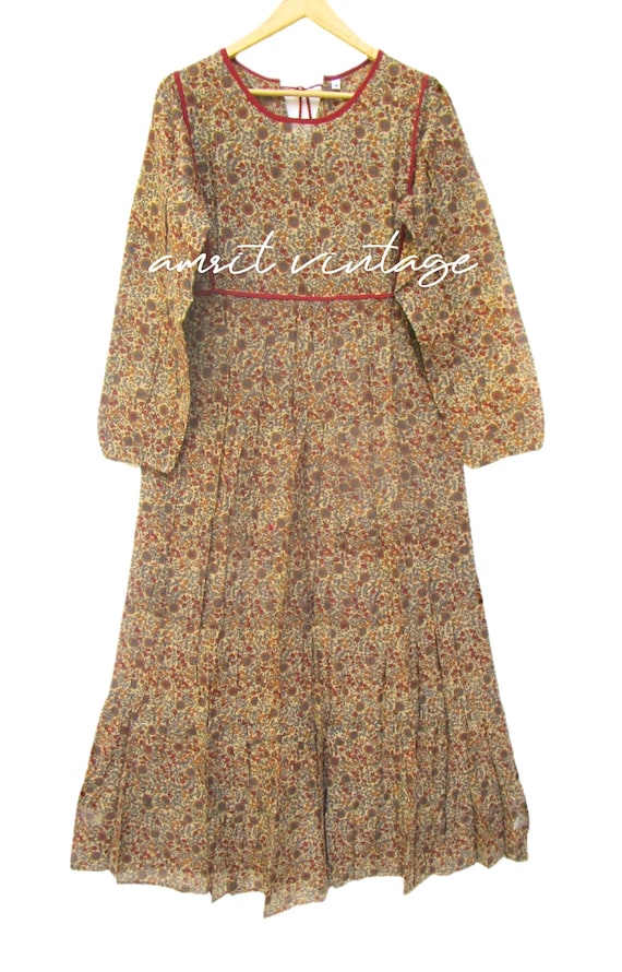 Brown Bohemian Floral Screen Printed Cotton Maxi Dress - Crew Neckline With  Tassel A-line Summer Long Maxi Dress - Etsy Israel
