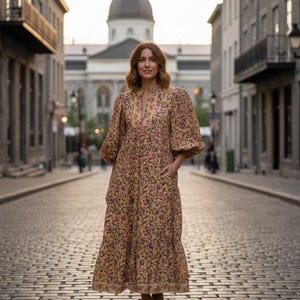 purple and brown dress Floral Women's Maxi - 3/4th Sleeves With Sleeves Buttons Cotton Dress - Long Dress With Belt White Bridesmaid Dresses & Spring/Summer 2020 FIT:Petite Purple and brown midi