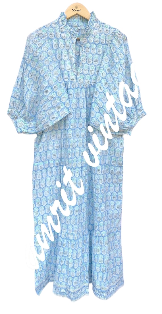 blue pineapple dress pineapple navy blue short skinny straps hawaiian dress L / navy blue