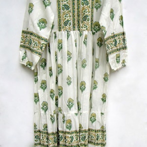 summer big boota block printed long maxi dress - v collared neckline bohemian dress - long sleeve cotton maxi image 4