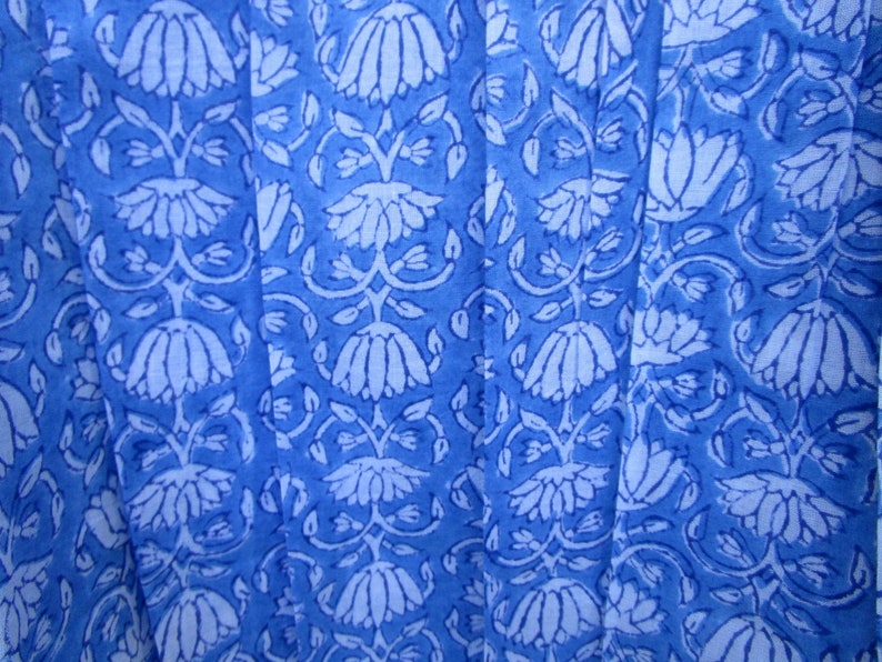 Blue Floral Block Print Cotton Blouse – Long Sleeve Boho Top with Tassels – Indian Handmade Peasant Shirt – Lightweight Summer Kurti image 7