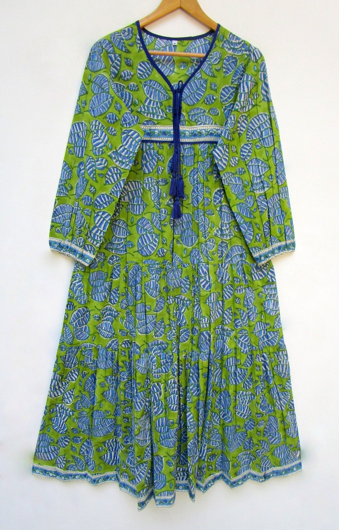 Amazon Green Leaves Printed Cotton Long Maxi Dress V - Etsy