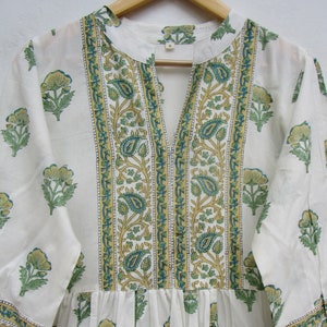 summer big boota block printed long maxi dress - v collared neckline bohemian dress - long sleeve cotton maxi image 2