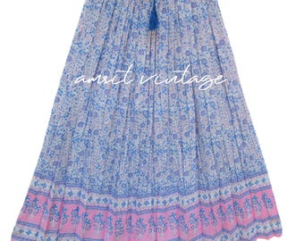 sky blue Indian block printed flower design long maxi skirts - broomstick style ethnic wear maxi skirts
