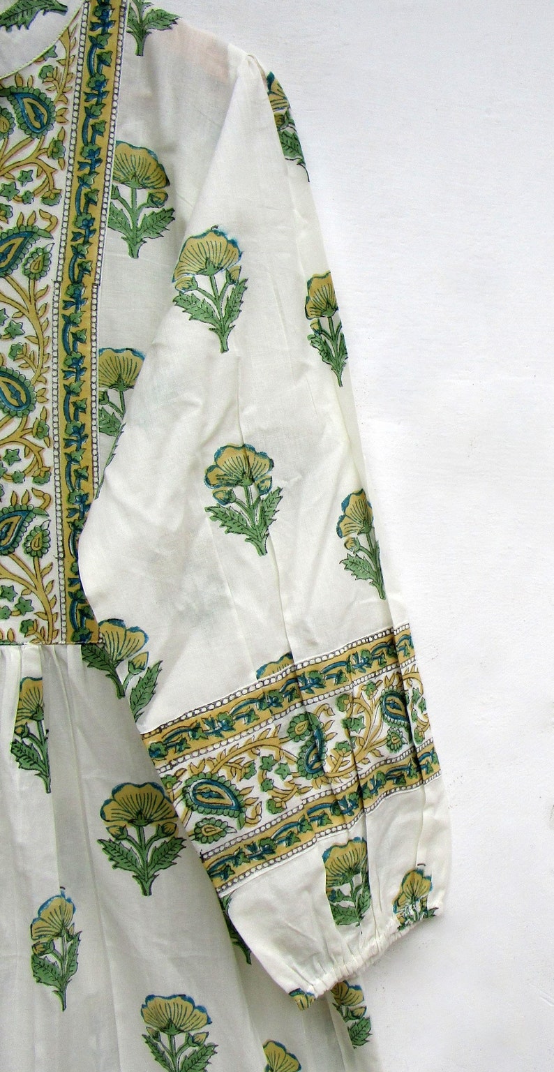 summer big boota block printed long maxi dress - v collared neckline bohemian dress - long sleeve cotton maxi image 3