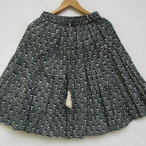 grey hand block floral cotton printed bohemian women mini skirts - summer picnic wear skirts