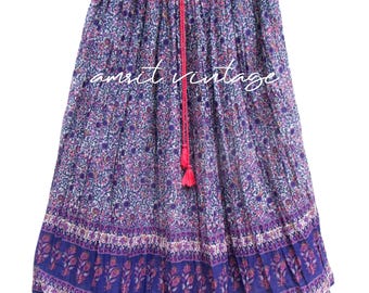 screen printed cotton long maxi skirt - broomstick style summer wear with tassel maxi skirt