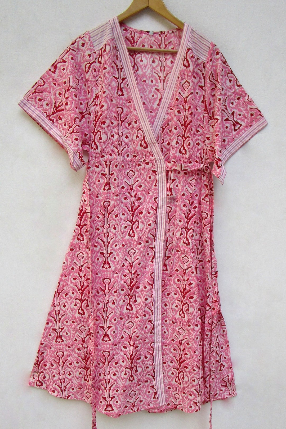 Pink Cotton Ikat Design Sleepwear Robes Nightdress/ Indian - Etsy