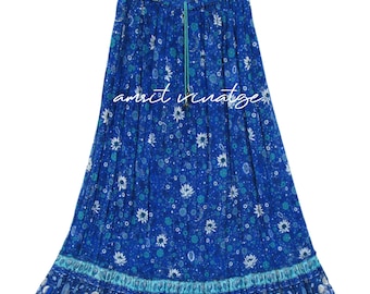 rayon summer beautiful flower printed women long maxi skirts - picnic wear with pockets maxi skirts