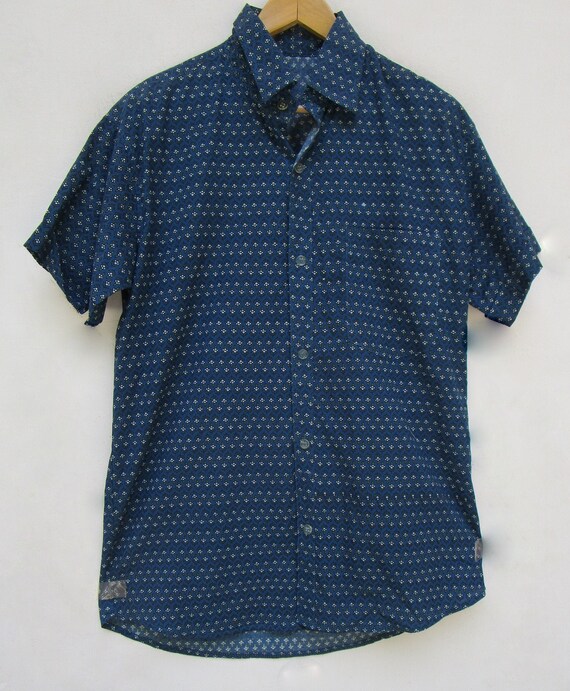 Dark Blue Floral Printed Cotton Picnic Wear Men s Shirts Half Sleeve With Buttons Summer Men s Shirts Collar Neckline With Pockets Shirt Etsy UK