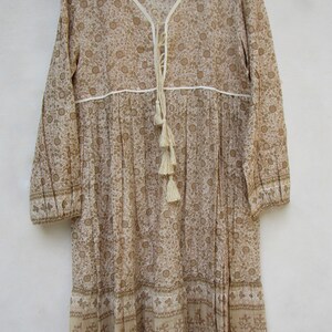 boho and hippie beige floral mini maxi dress v neckline with tassel summer mini maxi dress long sleeve mini dress image 5