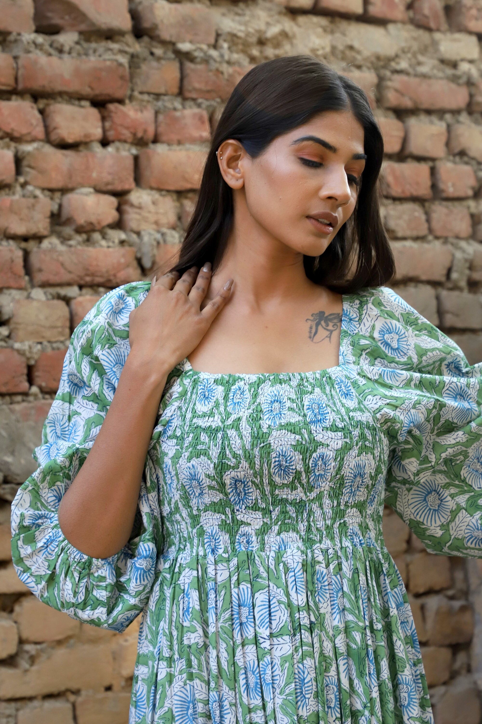 slim fit dress slacks Green Block Print Emma Dress X-Large / Green