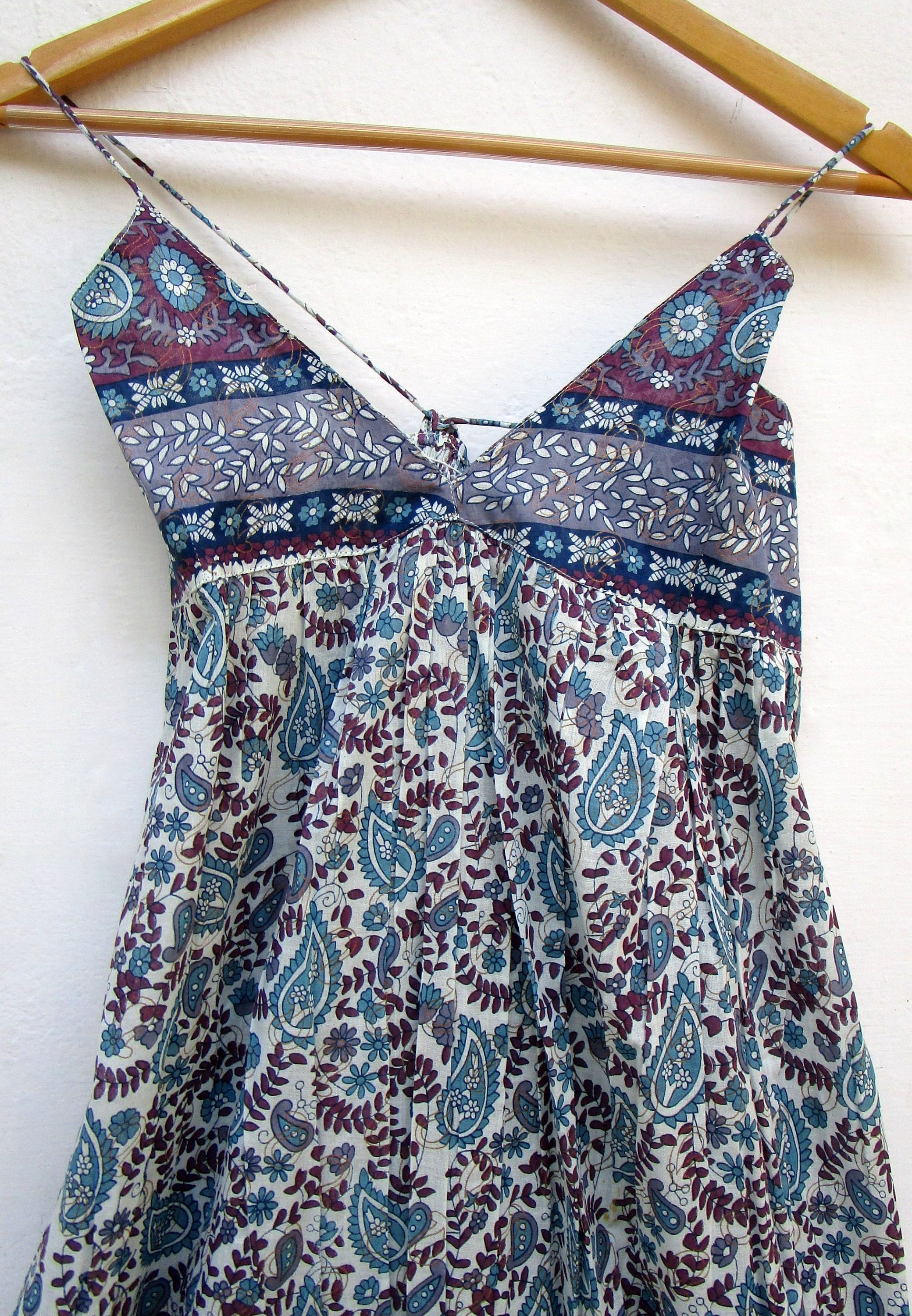 Blue Paisley Printed Women Bohemian Long Strap Maxi Dress V - Etsy